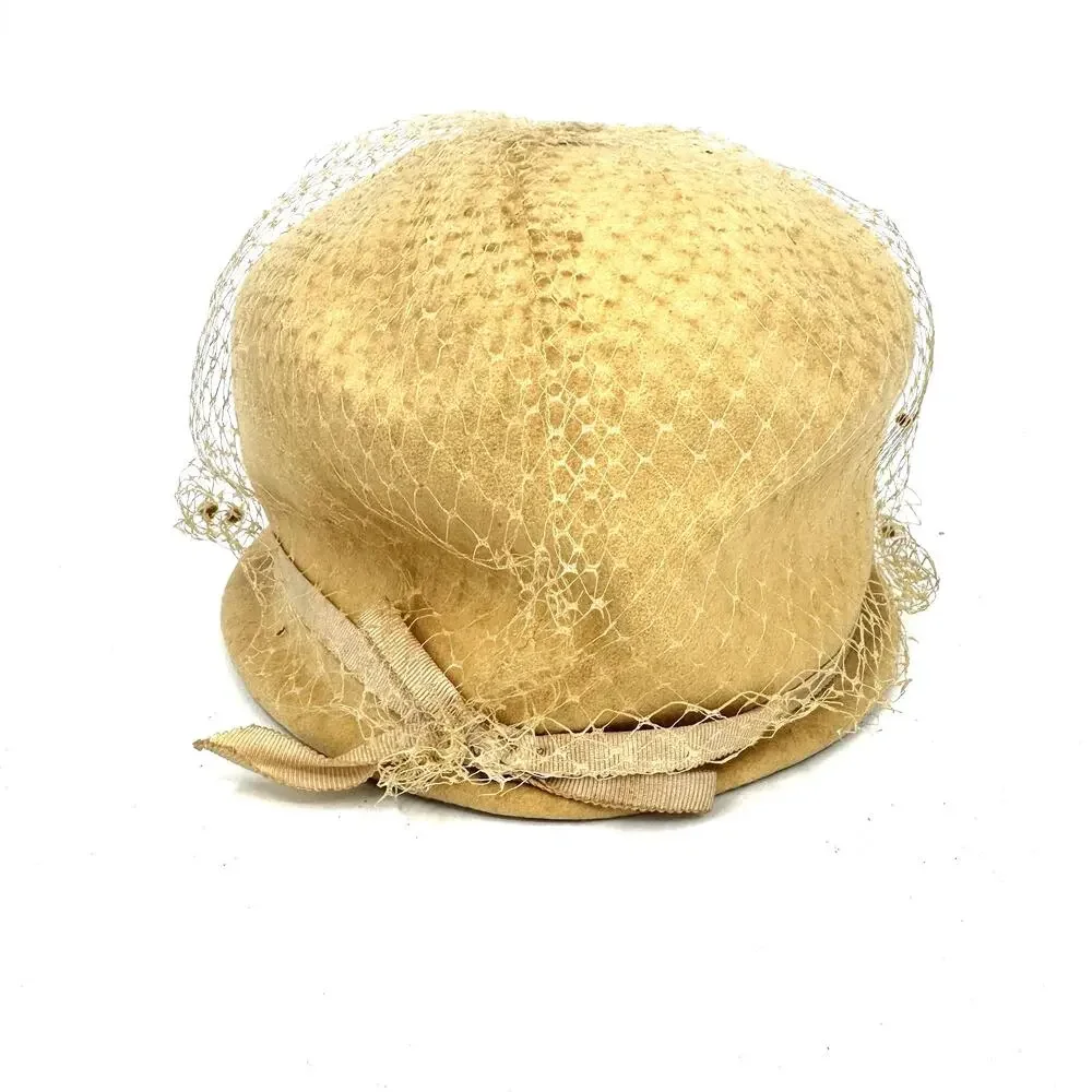 Henry Pollak Peachfelt Birdcage Netting Cream Colored Vintage Hat